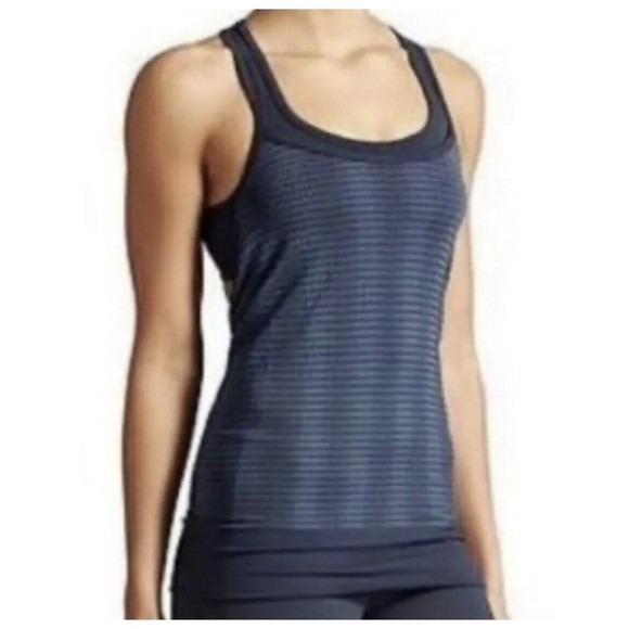 ATHLETA Mind Over Matter‎ Pixel Tank Strappy Built-In-Bra Blue Small Yoga Run - Picture 1 of 8